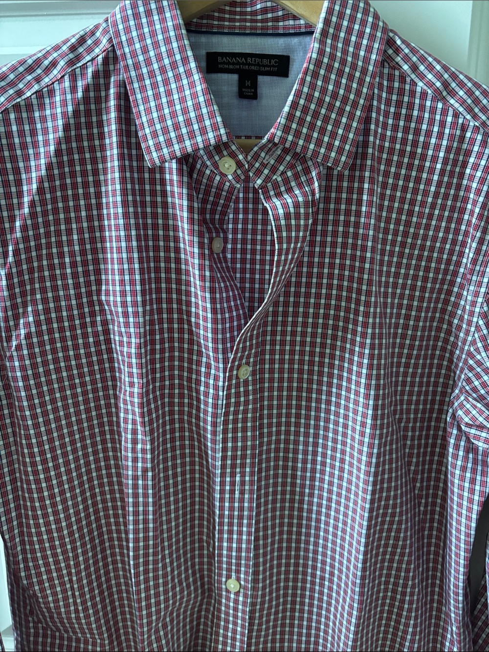 Banana Republic Red and White Checked Button-Down Shirt